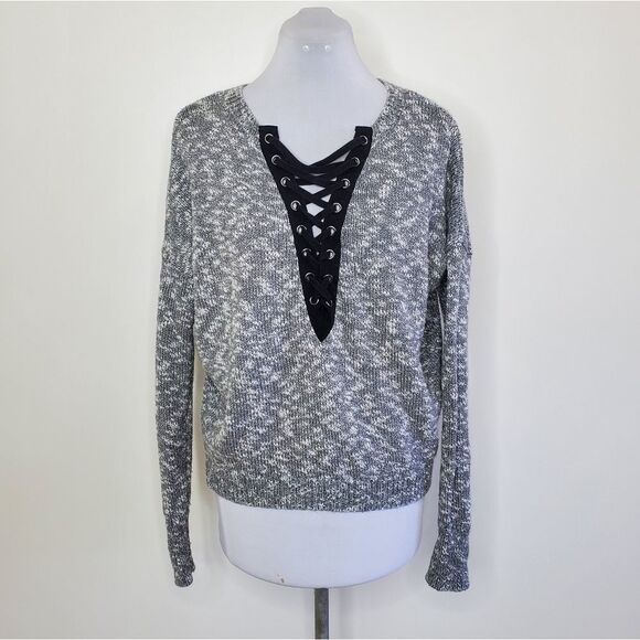 Express Lace Front Long Sleeve Sweater | Small - Picture 2 of 6